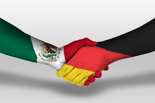 Apretón Manos Entre Alemania México Banderas Pintadas Las Manos Ilustración — Foto de Stock