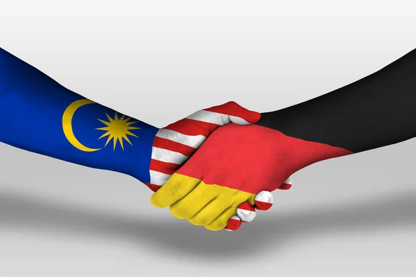 Handshake Germany Malaysia Flags Painted Hands Illustration Clipping Path — Stock Photo, Image