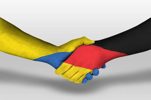 Handshake Germany Ukraine Flags Painted Hands Illustration Clipping Path — Stockfoto