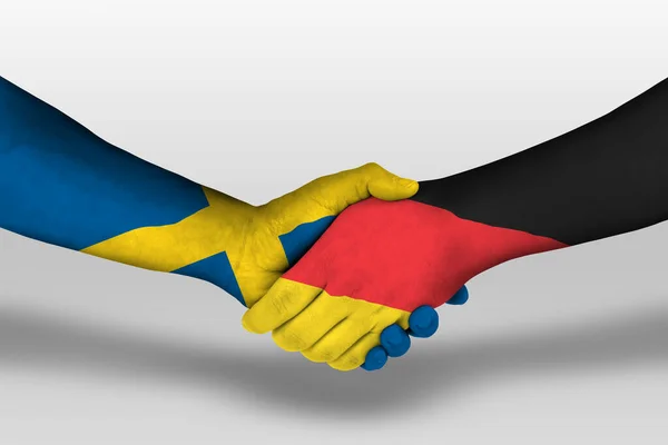 Handshake Germany Sweden Flags Painted Hands Illustration Clipping Path — Stock Fotó