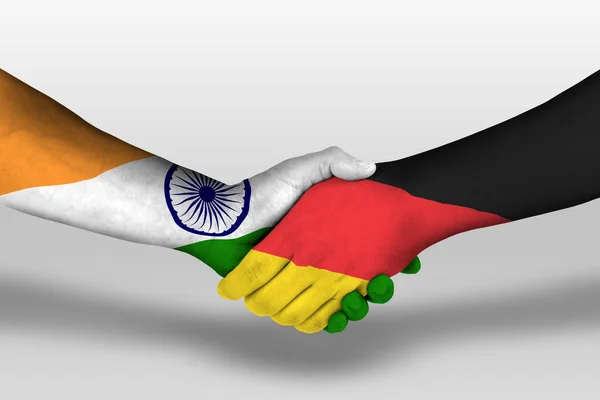 Handshake Germany India Flags Painted Hands Illustration Clipping Path — 스톡 사진
