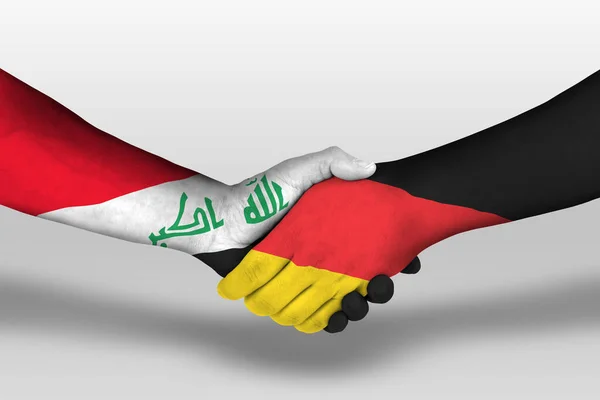 Handshake Germany Iraq Flags Painted Hands Illustration Clipping Path — Stock Photo, Image