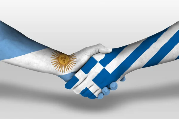 Handshake Greece Argentina Flags Painted Hands Illustration Clipping Path — Stock Photo, Image