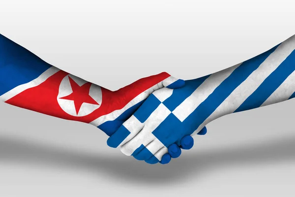 Handshake Greece North Korea Flags Painted Hands Illustration Clipping Path — Fotografia de Stock