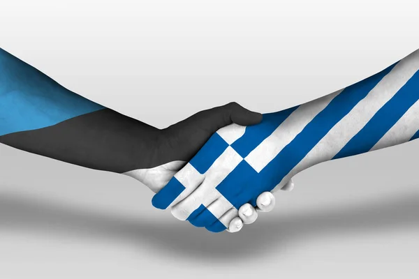 Handshake Greece Estonia Flags Painted Hands Illustration Clipping Path — Zdjęcie stockowe