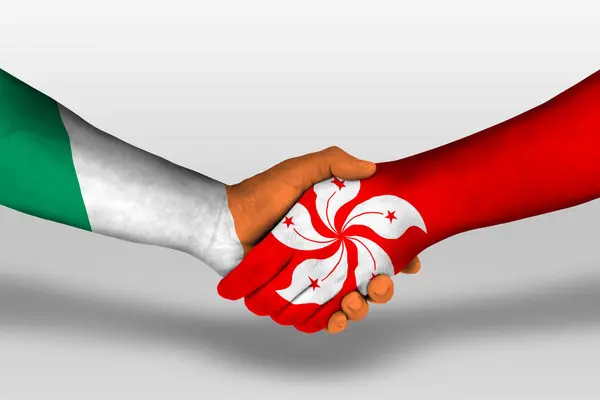 Handshake Hong Kong Ireland Flags Painted Hands Illustration Clipping Path — Stock Photo, Image