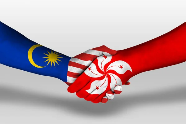 Handshake Hong Kong Malaysia Flags Painted Hands Illustration Clipping Path — Stock Photo, Image