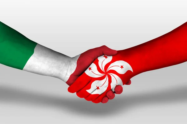 Handshake Hong Kong Italy Flags Painted Hands Illustration Clipping Path — Stock Photo, Image