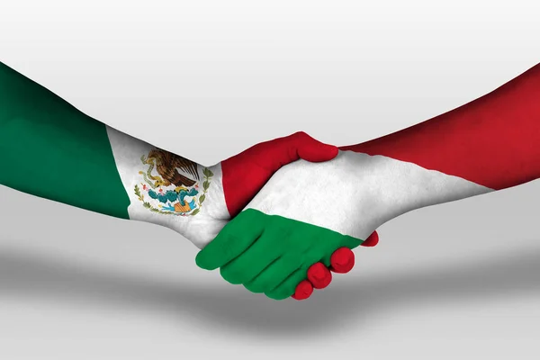 Ellere Boyanmış Hungary Mexico Bayrakları Arasında Sıkışma Kırpma Yolu Ile — Stok fotoğraf