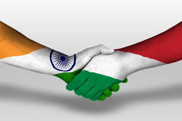 Handshake Hungary India Flags Painted Hands Illustration Clipping Path — Stock Photo, Image