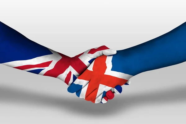 Handshake Iceland United Kingdom Flags Painted Hands Illustration Clipping Path — Φωτογραφία Αρχείου