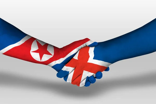 Handshake Iceland North Korea Flags Painted Hands Illustration Clipping Path — Fotografia de Stock