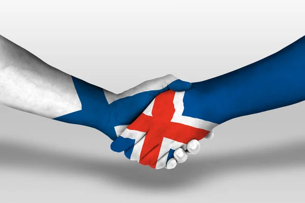 Handshake Iceland Finland Flags Painted Hands Illustration Clipping Path — стокове фото
