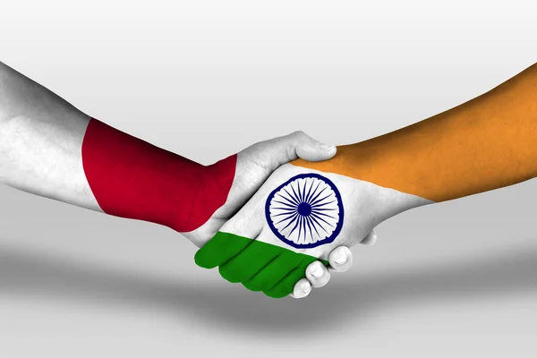 Handshake India Japan Flags Painted Hands Illustration Clipping Path — Fotografia de Stock