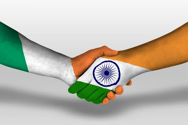 Handshake India Ireland Flags Painted Hands Illustration Clipping Path — Fotografia de Stock
