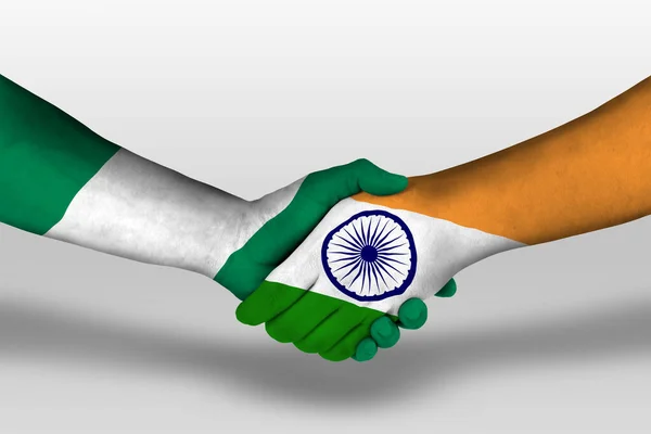 Handshake India Nigeria Flags Painted Hands Illustration Clipping Path — Fotografia de Stock