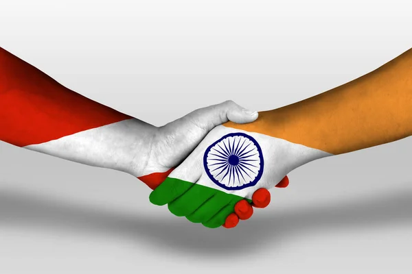 Handshake India Austria Flags Painted Hands Illustration Clipping Path — Stockfoto