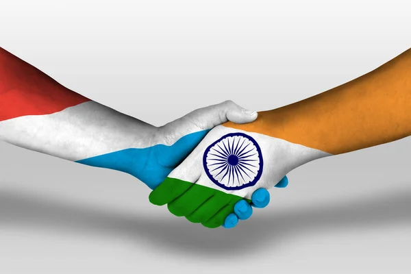 Handshake India Luxembourg Flags Painted Hands Illustration Clipping Path — Fotografia de Stock