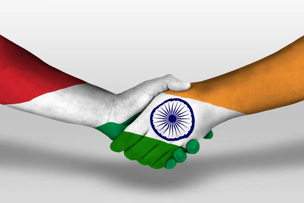 Handshake India Hungary Flags Painted Hands Illustration Clipping Path — 스톡 사진