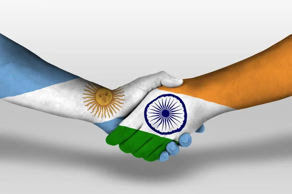Handshake India Argentina Flags Painted Hands Illustration Clipping Path — Fotografia de Stock