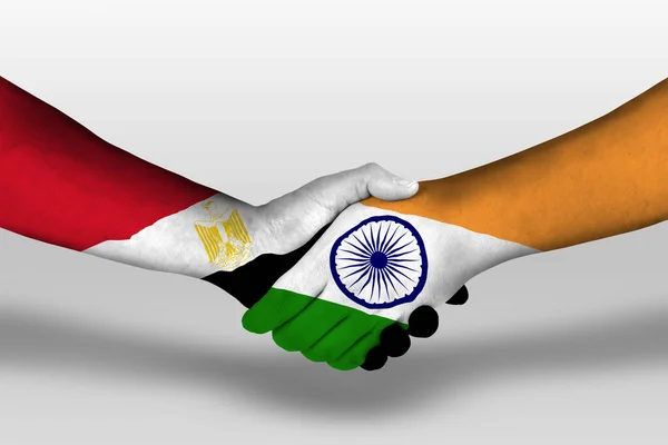 Handshake India Egypt Flags Painted Hands Illustration Clipping Path — Stock Photo, Image