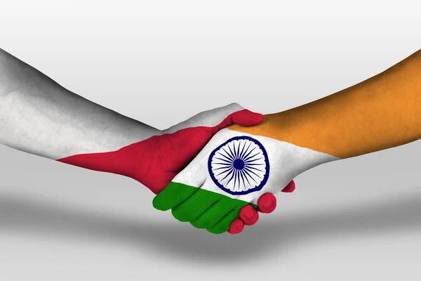 Handshake India Poland Flags Painted Hands Illustration Clipping Path — Stock Fotó