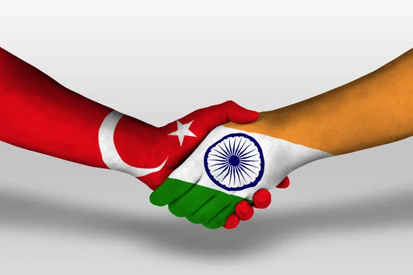 Handshake India Turkey Flags Painted Hands Illustration Clipping Path — Stok fotoğraf