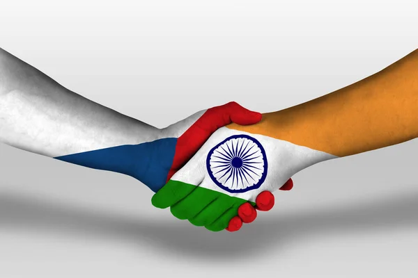 Handshake India Czech Republic Flags Painted Hands Illustration Clipping Path — Stock Photo, Image