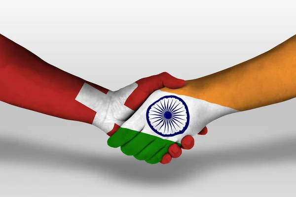 Handshake India Switzerland Flags Painted Hands Illustration Clipping Path — 图库照片