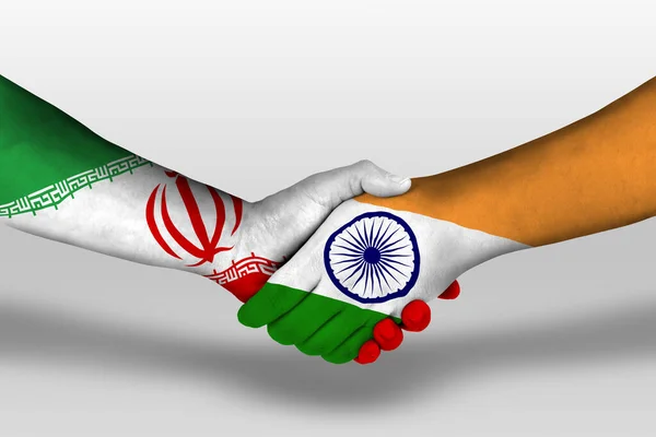 Handshake India Iran Flags Painted Hands Illustration Clipping Path — Stock Photo, Image