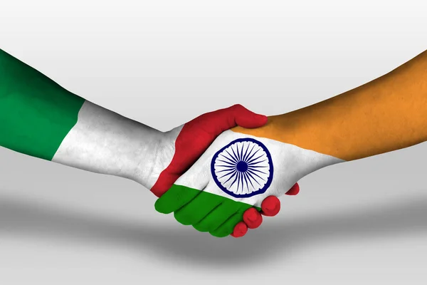 Handshake India Italy Flags Painted Hands Illustration Clipping Path — Fotografia de Stock