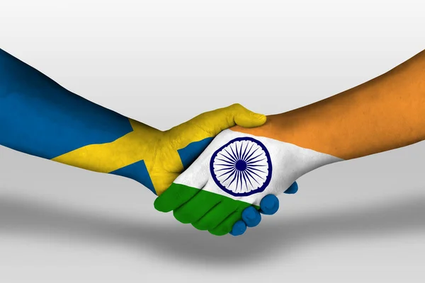 Handshake India Sweden Flags Painted Hands Illustration Clipping Path — Stock Photo, Image