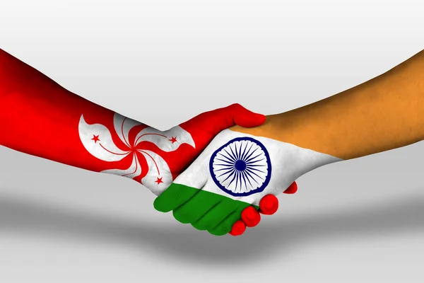 Handshake India Hong Kong Flags Painted Hands Illustration Clipping Path — Stock Photo, Image