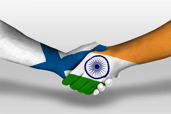 Handslag Mellan India Och Finska Flaggor Målade Händer Illustration Med — Stockfoto