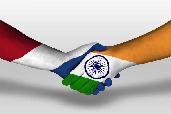 Handslag Mellan India Och Underland Flaggor Målade Händer Illustration Med — Stockfoto