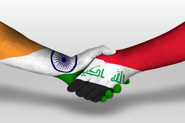 Handshake Iraq India Flags Painted Hands Illustration Clipping Path — Stock Photo, Image