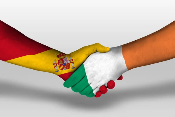 Handshake Ireland Spain Flags Painted Hands Illustration Clipping Path — Zdjęcie stockowe