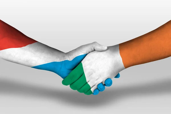 Handshake Ireland Luxembourg Flags Painted Hands Illustration Clipping Path — Stok fotoğraf