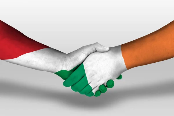 Handshake Ireland Hungary Flags Painted Hands Illustration Clipping Path — 스톡 사진