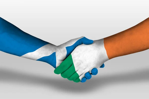 Handshake Ireland Scotland Flags Painted Hands Illustration Clipping Path — 스톡 사진