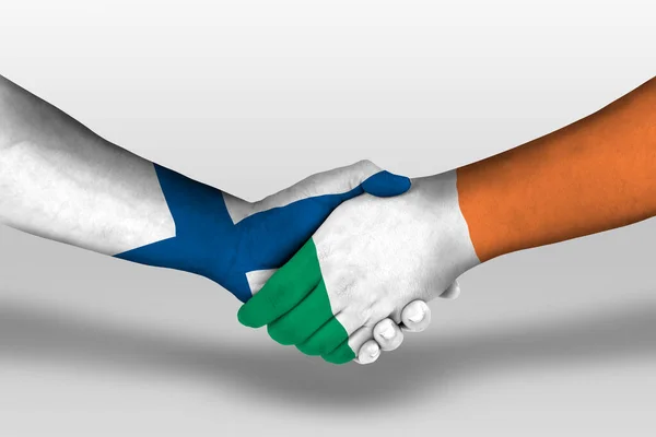 Handshake Ireland Finland Flags Painted Hands Illustration Clipping Path — Stok fotoğraf