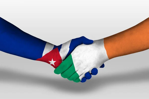 Handshake Ireland Cuba Flags Painted Hands Illustration Clipping Path - Stock-foto