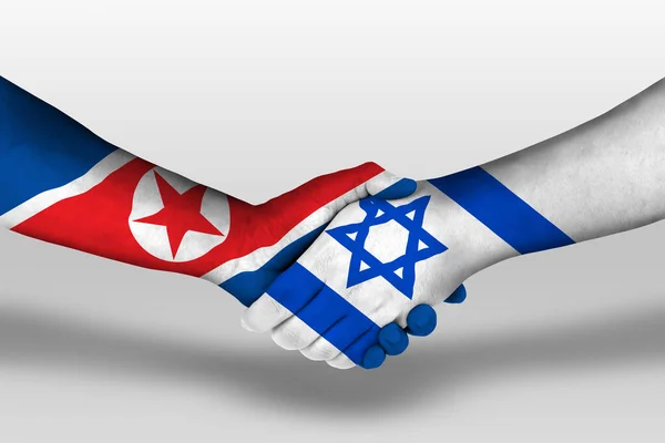 Handshake Israel North Korea Flags Painted Hands Illustration Clipping Path — Photo