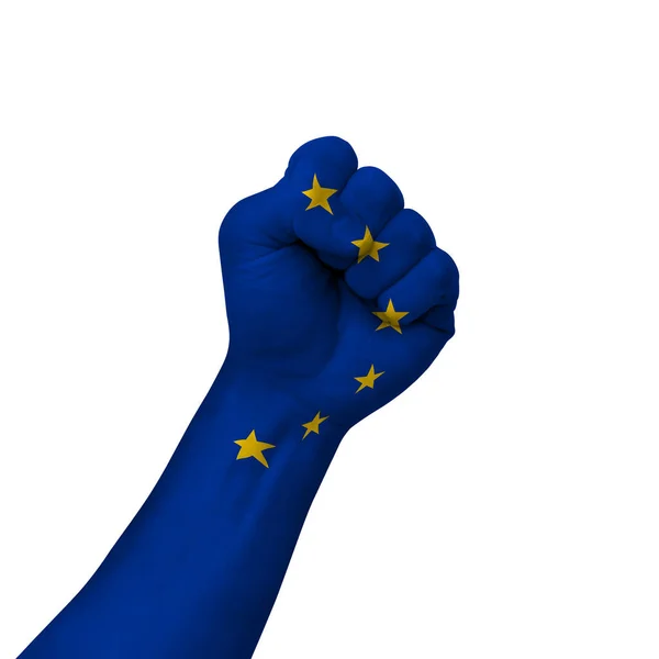 Hand Making Victory Sign European Union Painted Flag Symbol Victory — Stock Photo, Image