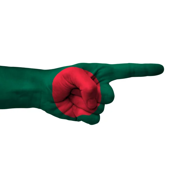 Hand Pointing Right Side Bangladesh Painted Flag Symbol Right Direction — Stock Photo, Image