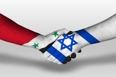 İsrail ve Suriye bayrakları arasında el sıkışma, kırpma yolu ile resimleme.