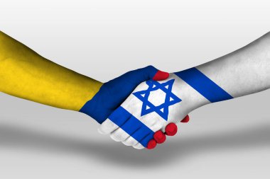 İsrail ve Kolombiya bayrakları arasında el sıkışma, kırpma yolu ile resimleme.