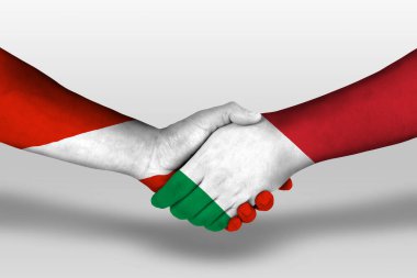 Ellere boyanmış İtalya ve Avusturya bayrakları arasında el sıkışma, kırpma yolu ile illüstrasyon.