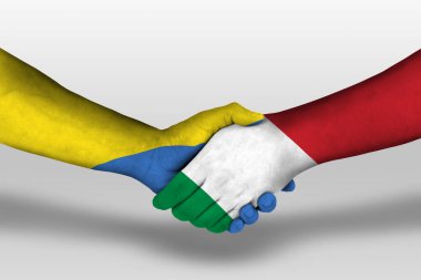 Handshake between italy and ukraine flags painted on hands, illustration with clipping path.