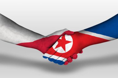 Handshake between north korea and poland flags painted on hands, illustration with clipping path.